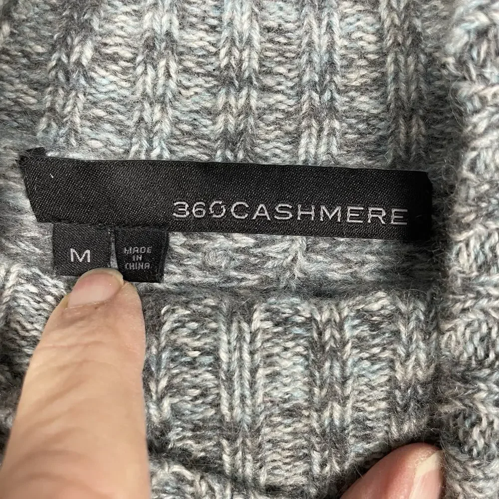 360Cashmere 100% Cashmere Sweater Size M Blue Gray Cropped Mock Neck Luxury Cozy